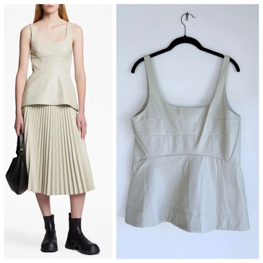 NEW Proenza Schouler White Label Faux Leather Peplum Hem Bustier Top in Bone 8